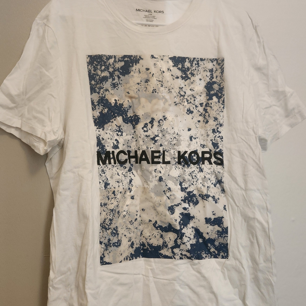 Michael Kors Blue and White Short Sleeve Tee
